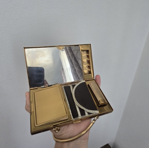 Vintage 1950s Evening Bag Mother of Pearl Minaudiere Art Deco Small Formal Clutc - Picture 10 of 16